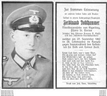 MEMENTO AVIS DE DECES SOLDAT ALLEMAND FERDINAND DOBLHAMMER MORT LE 27 SEPTEMBRE 1942 - Décès