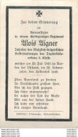 MEMENTO AVIS DE DECES SOLDAT ALLEMAND ALOIS AIGNER MORT LE 29 JUILLET 1943 - Décès