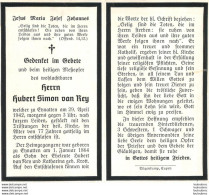 MEMENTO AVIS DE DECES SOLDAT ALLEMAND HUBERT SIMON VAN REY MORT LE 29 AVRIL 1942 - Décès