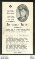 MEMENTO FAIRE PART DE DECES SOLDAT ALLEMAND HERMANN HAUER MORT LE 19 OCTOBRE 1943 - Décès