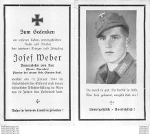 MEMENTO AVIS DE DECES SOLDAT ALLEMAND  JOSEF WEBER MORT LE 15 JANVIER 1944 - Décès