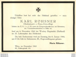 GRAND AVIS DE DECES SOLDAT ALLEMAND KARL ROHSNER  MORT LE 06 NOVEMBRE 1943  FORMAT 15 X 10 CM - Décès