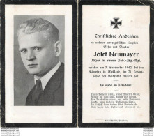 MEMENTO AVIS DE DECES SOLDAT ALLEMAND JOSEF  NEUMAYER MORT LE 3 SEPTEMBRE 1942 - Décès