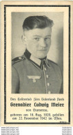 MEMENTO AVIS DE DECES SOLDAT ALLEMAND GRENADIER LUDWIG MEIER MORT LE 22 NOVEMBRE 1942 - Décès