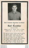 MEMENTO AVIS DE DECES SOLDAT ALLEMAND KARL KRECHTLER MORT LE 05/07/1943 PRES D'OREL EN RUSSIE - Décès