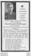 MEMENTO AVIS DE DECES SOLDAT ALLEMAND FERDINAND GOTTINGER  MORT EN PRUSSE ORIENTALE DE 22 OCTOBRE 1944 - Décès