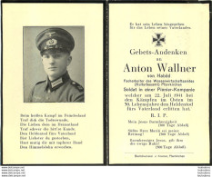 MEMENTO AVIS DE DECES SOLDAT ALLEMAND ANTON WALLNER MORT LE 22/07/1941 PFARRKIRCHEN - Décès