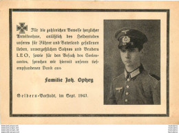 GRAND AVIS DE DECES SOLDAT ALLEMAND  JOH OPHEY MORT EN SEPTEMBRE 1943 FORMAT 15 X 10 CM - Décès