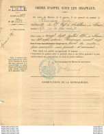 ORDRE D'APPEL SOUS LES DRAPEAUX RECRUTEMENT DE LILLE CLASSE 1888 SOLDAT BRUNAUX ERNEST RESERVISTE RAPPELE EN 1896 - Documents
