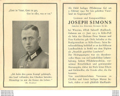 MEMENTO AVIS DE DECES SOLDAT ALLEMAND JOSEPH SIMONS  MORT LE 5 FEVRIER 1942  PRES DE WOSZINO - Décès