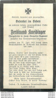 MEMENTO FAIRE PART DE DECES SOLDAT ALLEMAND FERDINAND KNEIDINGER MORT LE 27 JUILLET 1943 - Décès