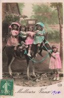 FETES ET VOEUX - Meilleurs Voeux - Des Petites Filles Sur Le Dos D'un âne - Colorisé - Carte Postale Ancienne - Nouvel An