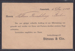 Cannstatt Württemberg Berlin Auftragsbestätigung Privatganzsache Bzw. Zudruck - Postal  Stationery