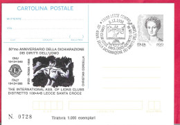 REPIQUAGE -  ANNULLO SPECIALE"LECCE CENTRO*6.12.1998*/LIONS CLUB LECCE-50° ANNIV. DELLA DICHIARAZIONE DEI DIRITTI UOMO - Stamped Stationery