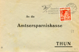 Lettre Avec Cachet Et Flamme De Basel 1942 - Sport D'hiver Skieur - Timbre Pro Juventute 1941 N°99 - Cartas & Documentos