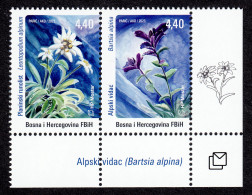 Bosnia Croatia 2023 Flora Mountain Flowers Plants Leontopodium Alpinum Bartsia Alpina Set In Pair MNH - Bosnia Herzegovina