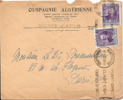 Sur Lettre De 1933 COMPAGNIE ALGÉRIENNE MONTE-CARLO - Storia Postale