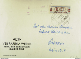 DDR: Fern-Brief Mit 20 Pf ZKD-Streifen Blau/Rotbraun Kennbuchst. M 1167937 Vom 23.4.59 Abs; VEB RAFENA Werke Radeberg - Centrale Postdienst