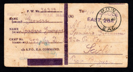 A.O.I. 1943, CAMPI DI PRIGIONIA, CARTOLINA POSTALE ITALIANA X SCICLI, RAGUSA - Somalie