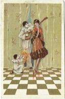 Illustrateur : BUSI, A. Pierrot Et Enfant .Sérénade à Femme Elégante. - Busi, Adolfo