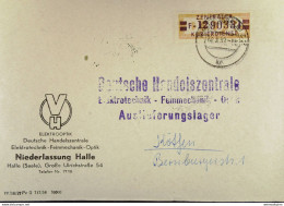 DDR: Fern-Brf Mit 20 Pf ZKD-Streifen Oran/dkl-braun Kennbuchst. F1290331 Vom 12.3.59 Abs; VH Elektrooptik Halle - Central Mail Service