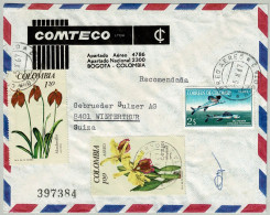 Kolumbien / Colombia1967, Einschreibebrief Bogota - Winterthur, Masdevallia Coccinea, Cattleya Dowiana, Orchidee/Orchid - Kolumbien