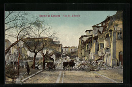AK Messina, Rovine, Via S. Liberale, Strassenpartie Mit Zerstörten Häusern Nach Erdbeben  - Catastrofi