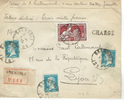 Tarifs Postaux France Du 25-03-1924 (33) Pasteur N° 176 50 C. X 3 + 25 C. Art Déco LR Chargée 1er 08-01-1925 - 1922-26 Pasteur