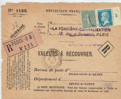 Tarifs Postaux France Du 25-03-1924 (37) Pasteur N° 176 50 C. Mill 3 + 15 C. Semeuse  VAR 05-05-1924 - 1922-26 Pasteur