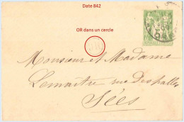 Entier FRANCE - Enveloppe Date 842 Oblitéré - 5c Sage Vert-jaune - Standard Covers & Stamped On Demand (before 1995)