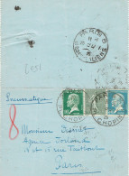 Tarifs Postaux France Du 25-03-1924 (66)Pasteur N° 176 50 C. + N° 170 10 C. Pasteur 15 C. Semeuse  Pneumat 7 G. 20-01-25 - 1922-26 Pasteur