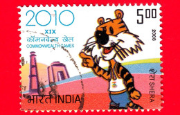 INDIA - Usato - 2008 - 19° Giochi Del Commonwealth, Nuova Delhi - Shera, La Mascotte Della Tigre - 5.00 - Used Stamps