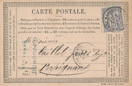 FRANCE - CARTE POSTALE A 15 C DEPART MARSEILLE SAGE TYPE 1 - 1876-1878 Sage (Type I)