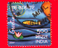 INDIA - Usato - 2007 - Francobolli Di Saluti - Ninfea E Pesce - 5.00 - Usados