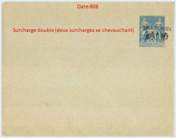 Entier FRANCE - Enveloppe Papier Verdâtre Date 808 Surcharge Double Neuf - 10c/15c Sage Bleu - Standard Covers & Stamped On Demand (before 1995)