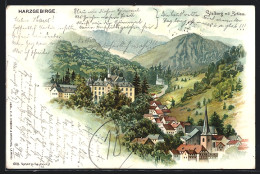 Lithographie Stolberg, Ortsansicht Mit Blick Auf Das Schloss  - Stolberg (Harz)