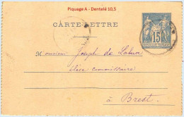 Entier FRANCE - Carte-lettre Dent. 10,5 Carton Paille Oblitéré - 15c Sage Bleu - Kaartbrieven