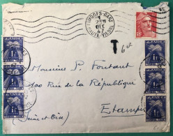 France, Divers TAXE Sur Enveloppe De Limoges 1.12.1947 Pour Etampes - (A1031) - 1859-1959 Storia Postale