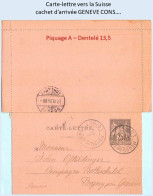 Entier FRANCE - Carte-lettre Piquage A Dent 13,5 Oblitéré Vers Suisse - 25c Sage Noir - Cartoline-lettere