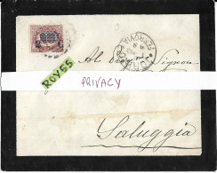 Piemonte-vercelli- Torino X Saluggia Storia Postale Busta Affrancata Con 2 Cent.su 10 Francobollo Di Servizio 1880 - Sonstige & Ohne Zuordnung