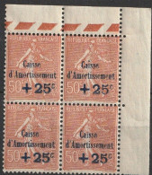 France Semeuse Lignée N° 254 NMH ** Caisse D'amortissement Bloc De Quatre Bord De Feuille (F21) - 1903-60 Sower - Ligned