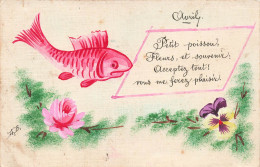 FETES ET VOEUX - 1er Avril - Petit Poisson Fleurs Et Souvenir... - Colorisé - Carte Postale Ancienne - April Fool's Day