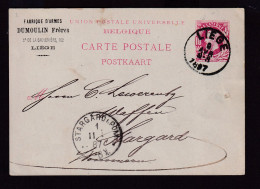 876/40 - ARMURERIE LIEGEOISE - Entier Postal LIEGE 1887 Vers STARGARD - RARE Repiquage Fabrique D' Armes Dumoulin Frères - Fabrieken En Industrieën