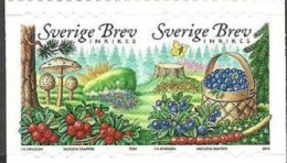 Sweden Schweden Suède 2004 Forest Nature Mushrooms Berries Butterflies Strip Of 2 Stamps MNH - Papillons