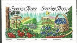 Sweden Schweden Suède 2004 Forest Nature Mushrooms Berries Butterflies Strip Of 2 Stamps MNH - Nuevos