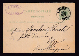 877/40 - ARMURERIE LIEGEOISE - Entier Postal Réponse LIEGE 1884 Vers Fabrique D' Armes Lambin § Theate - Cachet Higny - Fábricas Y Industrias