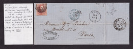 878/40 - ARMURERIE LIEGEOISE - Lettre Médaillon 40 C LIEGE 1862 Vers PARIS - Entete Fabrique D' Armes J.B.Hanquet - Fabrieken En Industrieën