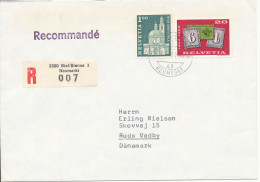 Switzerland Registered Cover Sent To Denmark Biel/Bienne 3 Neumarkt 1968 - Brieven En Documenten