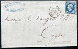 N°14 BLEU NAPOLEON SUR LETTRE / LYON POUR CAEN / 17 NOV 1854 / LAC - 1849-1876: Periodo Clásico