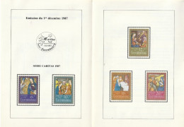 LUXEMBOURG  - Emission Du 1.12.1987 - Série Caritas - 1 Enveloppe Jour D'émission - 1 Feuillet Noël  + 5 Timbres Neufs - Andere & Zonder Classificatie